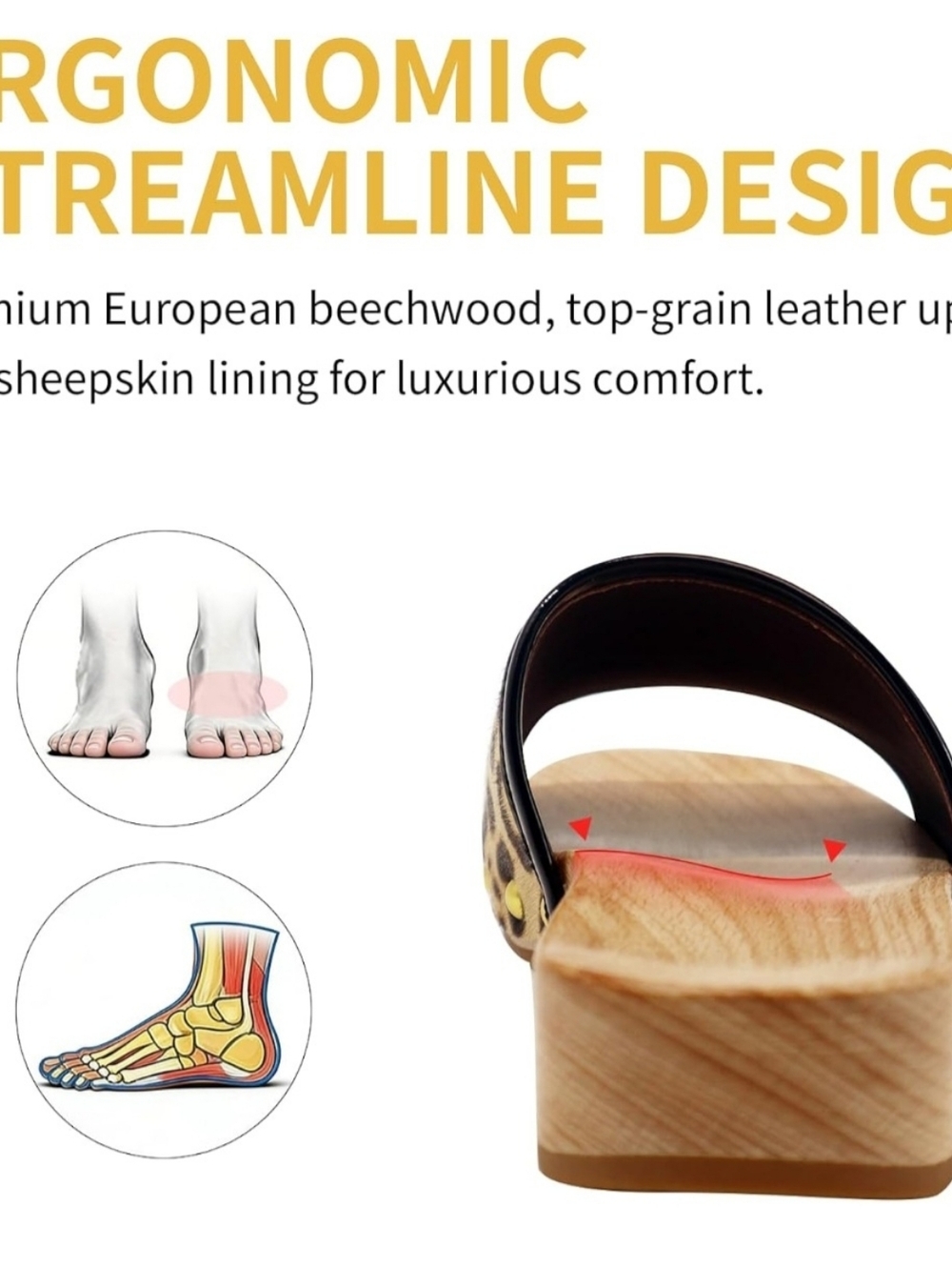 Genuine Leather Leopard Wooden Clogs Sandals | Handmade Wood Slides |Size 9 NIB - Picture 5 of 8